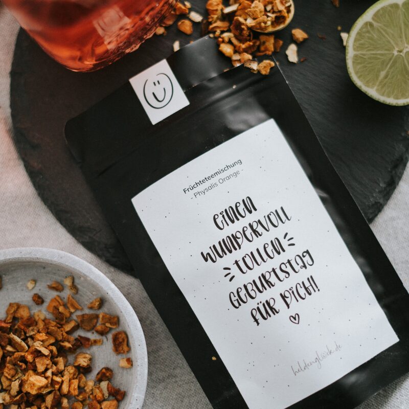 Früchtetee „Einen wundervoll tollen Geburtstag“, Physalis-Orange, Heldenglück – Bild 3