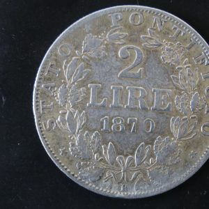 2 Lire Münze 1870 Satato Pontificio Pabst Pius IX Second-Hand Silber