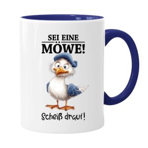 Keramik-Kaffeetasse, Sei eine Möwe – Scheiß drauf, 330ml, Spülmaschinenfest