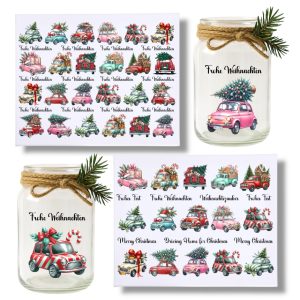 Rub-Ons-Sticker, Weihnachten Auto, DIN A4, randlose Rubons Sticker