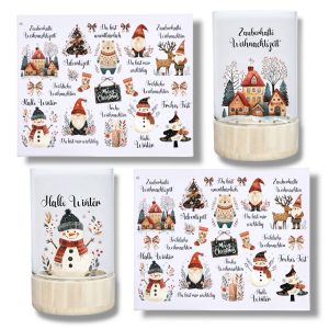 Rub-Ons-Sticker, #8 Weihnachten Scandinavian, DIN A4, Wichtel, Schneemann, randlose Rubons