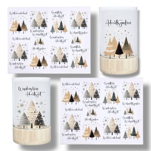Rub-Ons-Sticker, Tannenbäume schwarz-beige, DIN A4, Sprüche, Weihnachten, randlose Rubons