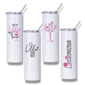 Lillet TO GO Weinbecher Edelstahl Isolierter Thermobecher + Strohhalm Edelstahl Geschenk