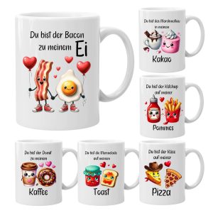 Pärchen Tasse „Bacon & Ei“ – Perfect Food Match – Lustige Kaffeetasse – Süße Geschenkidee – Kaffeebecher 330ml