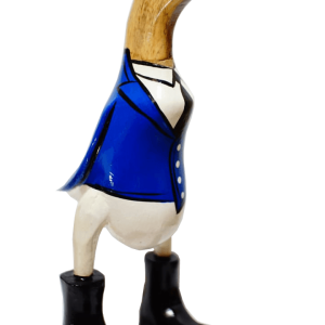 Dekorative Ente Kapitän aus Bambusholz, blau/weiß/schwarz, 25 cm, maritim