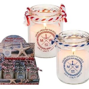 Kerze im maritimen Glas mit Band