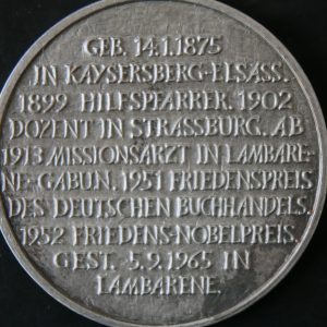 Albert Schweizer mit Lebenslauf 1875-1965 gebrauchte Medaille Münze Silber
