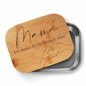 Gravierte Brotdose für Muttertag mit personalisiertem Text und Motiven