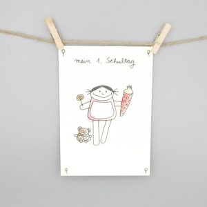 Karte zur Einschulung, mein 1. Schultag, mit Mädchen