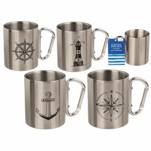 Maritimer Edelstahlbecher mit Karabiner – Maritim, praktisch, Outdoor-geeignet