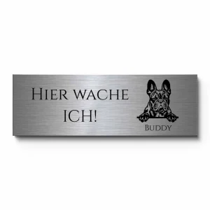 Hinweisschild aus Edelstahl mit Hunderassen Motiv