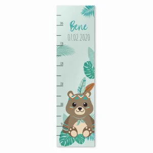 Größenmesser für Kinder im Dschungel Design mit Bär | Holz ab 20×70 cm