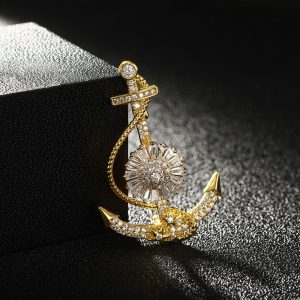 Wunderschöne detaillierte Ankerbrosche, vergoldet, Luxusdesign, 4,1 cm