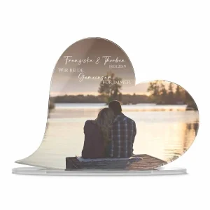 Fotogeschenk Standherz aus Acrylglas mit Wunsch-Druck