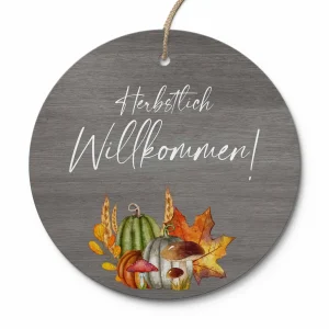 Herbstliches Haustürschild aus Echtholz zum aufhängen