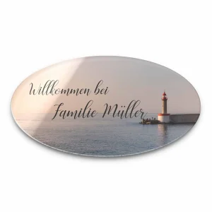 Ovales Türschild aus Hochglanz Acrylglas mit Druck 15×8 cm