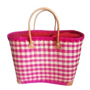 Korbtasche CARREAUX VICHY Fuchsia von LE COMPTOIR DE LA PLAGE