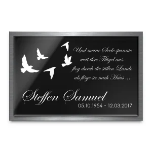 Acrylglas Gedenktafel mit Edelstahlrahmen und Deiner Personalisierung