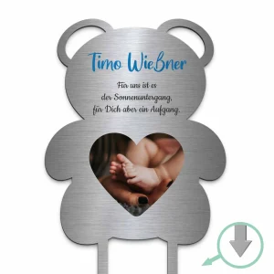 Andenken an Kinder als Teddy aus Edelstahl mit buntem Aufdruck