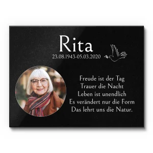 Gedenktafel mit Foto-Druck aus Granit in 20×15 cm