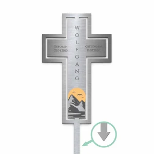 Kreuz Grabschmuck mit buntem Druck als Andenken