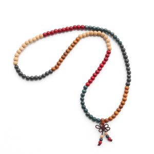 Mala Halskette Farbiges Holz 110 Perlen 6 mm