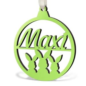 Personalisierter Osteranhänger aus Holz mit Hasen Motiv