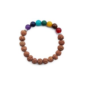 Armband Rudraksha und Chakra-Steine, 22 Perlen, 8 mm