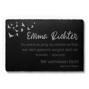 Gedenktafel aus Naturschiefer mit Gravur „Vögel“ 30×20 cm