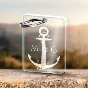 Schlüsselanhänger aus mit Gravur Anker und persönlichen Initialen
